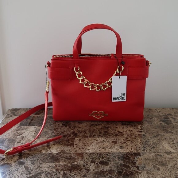 LOVE MOSCHINO BORSA PU ROSSO SATCHEL BAG - Picture 5 of 15